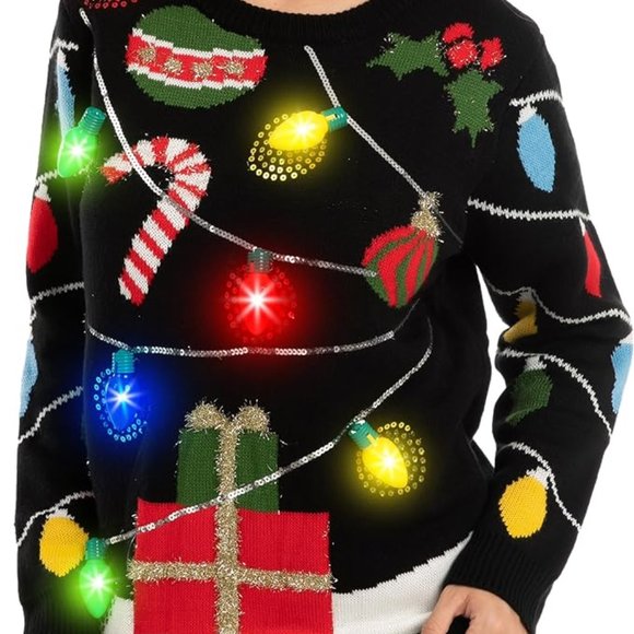 NWT UGLY Christmas Sweater BLUE LED Ornaments Lights Up - Picture 5 of 6